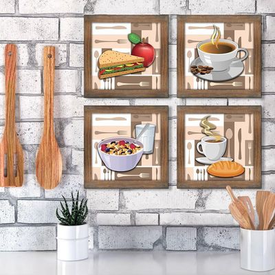 Quadro Cozinha Café Padaria Copa 20X20Cm Kit 4 Un Ypê