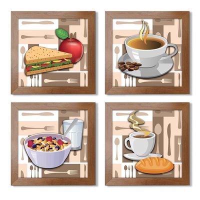 Quadro Cozinha Café Padaria Copa 20X20Cm Kit 4 Un Ocre