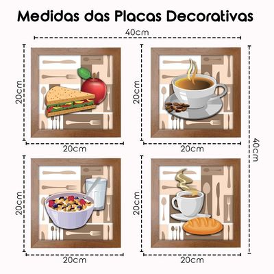 Quadro Cozinha Café Padaria Copa 20X20Cm Kit 4 Un Ocre