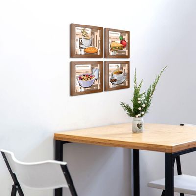 Quadro Cozinha Café Padaria Copa 20X20Cm Kit 4 Un Ocre