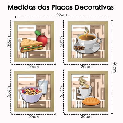 Quadro Café Padaria Copa 20X20Cm Kit 4 Un Marfim Listrado