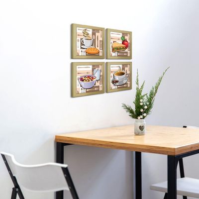 Quadro Café Padaria Copa 20X20Cm Kit 4 Un Marfim Listrado