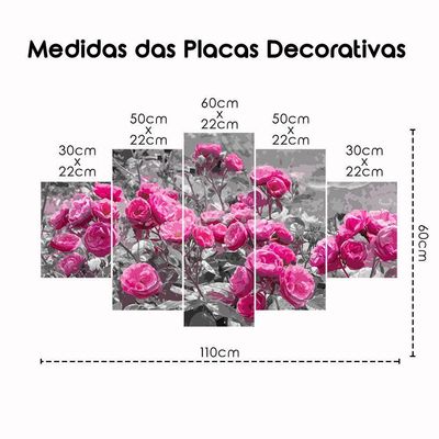 Kit 5 Placa Quadro Quarto Sala Flores Vermelha Rosas Rosadas