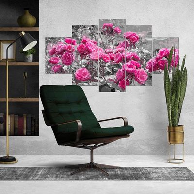 Kit 5 Placa Quadro Quarto Sala Flores Vermelha Rosas Rosadas