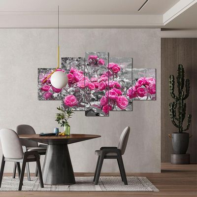 Kit 5 Placa Quadro Quarto Sala Flores Vermelha Rosas Rosadas