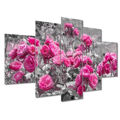 Kit 5 Placa Quadro Quarto Sala Flores Vermelha Rosas Rosadas