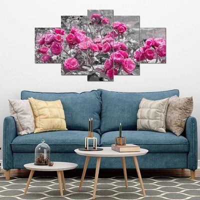 Kit 5 Placa Quadro Quarto Sala Flores Vermelha Rosas Rosadas