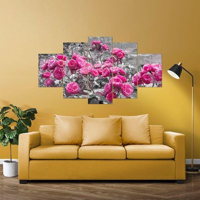Kit 5 Placa Quadro Quarto Sala Flores Vermelha Rosas Rosadas