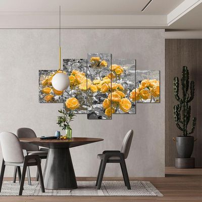 Kit 5 Placa Quadro Flores Vermelha Rosas Amarelas