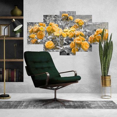 Kit 5 Placa Quadro Flores Vermelha Rosas Amarelas