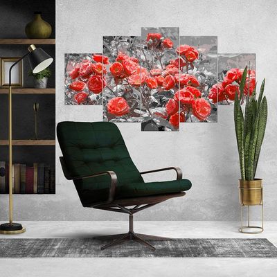 Kit 5 Placa Quadro Quarto Sala Flores Vermelha Rosas