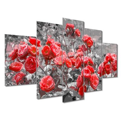 Kit 5 Placa Quadro Quarto Sala Flores Vermelha Rosas