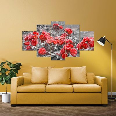 Kit 5 Placa Quadro Quarto Sala Flores Vermelha Rosas