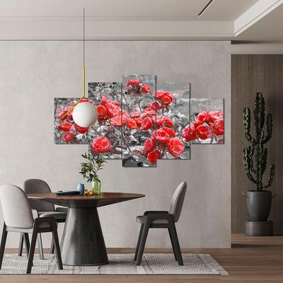 Kit 5 Placa Quadro Quarto Sala Flores Vermelha Rosas
