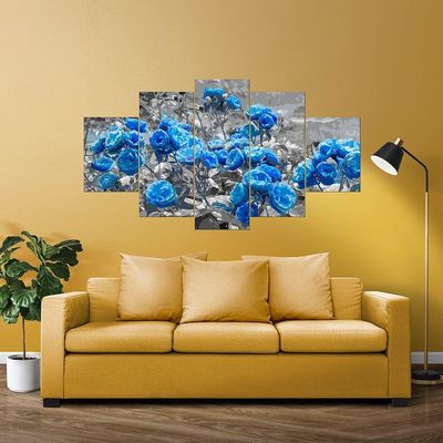 Kit 5 Placa Quadro Quarto Sala Flores Vermelha Rosas Azuis