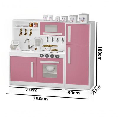 Cozinha Perfeita Infantil 100%Mdf Com Geladeira Rosa Potente
