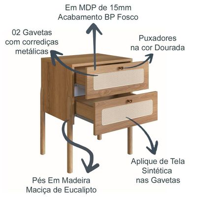Mesa De Cabeceira 2 Gavetas Palhinha Hanover Artesano