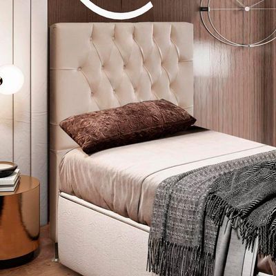 Cabeceira Estofada Box Solteiro Diamond 90cm Com Frame Bege
