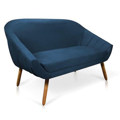 Kit 01 Namoradeira 02 Lugares e 01 Poltrona Giovana Suede Azul Marinho Castanho