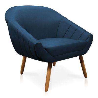 Kit 01 Namoradeira 02 Lugares e 01 Poltrona Giovana Suede Azul Marinho Castanho