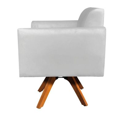 Poltrona Giratória Marisa Suede Cinza Base Madeira