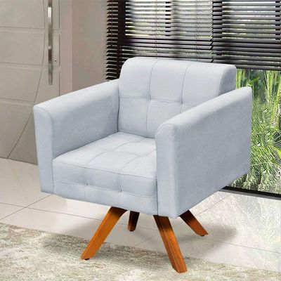Poltrona Giratória Elisa Suede Cinza Base Madeira