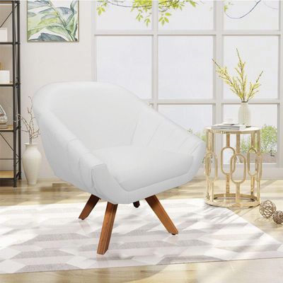 Poltrona Giratória Giovana Corino Branco Base Madeira
