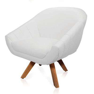 Poltrona Giratória Giovana Corino Branco Base Madeira