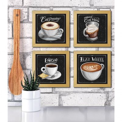 Quadro Decorativo 20X20Cm 4 Un Titulos Moldura Marfim