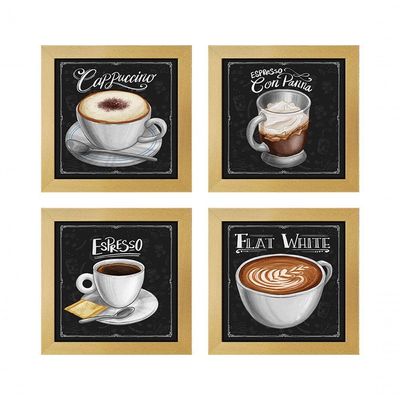 Quadro Decorativo 20X20Cm 4 Un Titulos Moldura Marfim