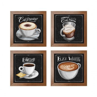 Quadro Decorativo 20X20Cm 4 Un Titulos Moldura Ocre
