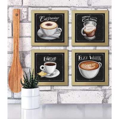 Quadro Café Expresso 4Un Titulos Moldura Marfim Listrado