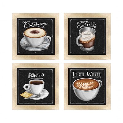 Quadro Decorativo 12X12Cm 4 Un Titulos Moldura Carvalho
