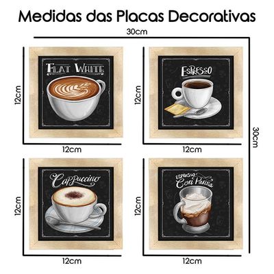 Quadro Decorativo 12X12Cm 4 Un Titulos Moldura Carvalho