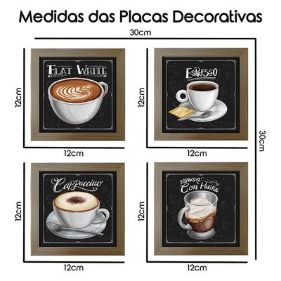 Quadro Decorativo 12X12Cm 4 Un Titulos Moldura Madeira