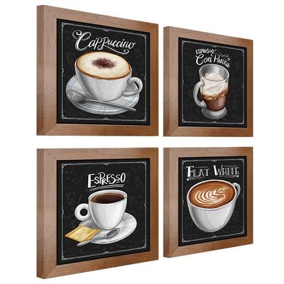Quadro Decorativo 20X20Cm 4 Un Titulos Moldura Ocre