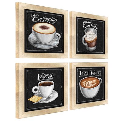 Quadro Decorativo 12X12Cm 4 Un Titulos Moldura Carvalho