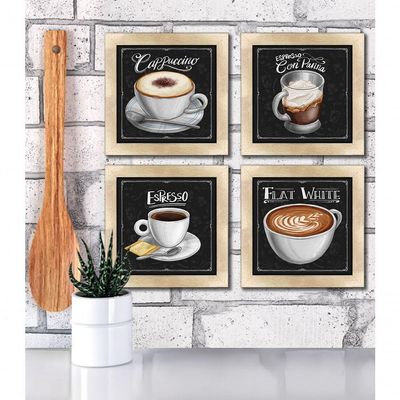 Quadro Decorativo 12X12Cm 4 Un Titulos Moldura Carvalho