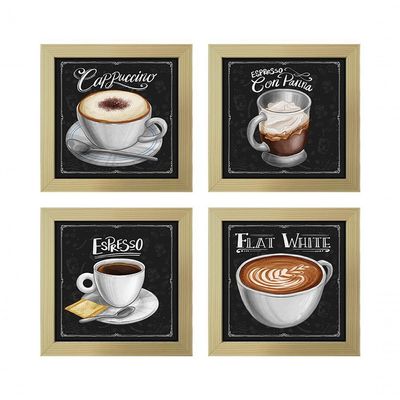 Quadro Café Expresso 4Un Titulos Moldura Marfim Listrado
