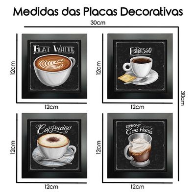 Quadro Decorativo 12X12Cm 4 Un Titulos Moldura Preta