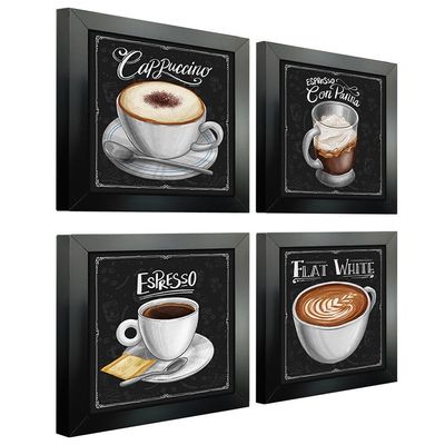 Quadro Decorativo 12X12Cm 4 Un Titulos Moldura Preta