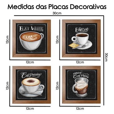 Quadro Decorativo 12X12Cm 4 Un Titulos Moldura Ocre