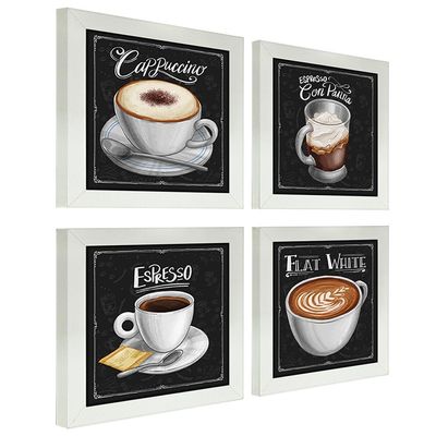 Quadro Decorativo 20X20Cm 4 Un Titulos Moldura Branca