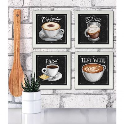 Quadro Decorativo 20X20Cm 4 Un Titulos Moldura Branca
