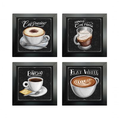 Quadro Decorativo 20X20Cm 4 Un Titulos Moldura Preta
