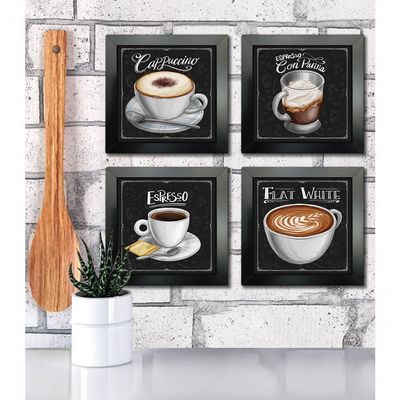 Quadro Decorativo 20X20Cm 4 Un Titulos Moldura Preta