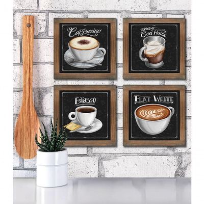 Quadro Café Expresso Padaria 4 Un Titulos Moldura Ypê