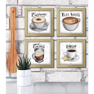 Quadro Café Expresso 2 Titulos Moldura Marfim Listrado