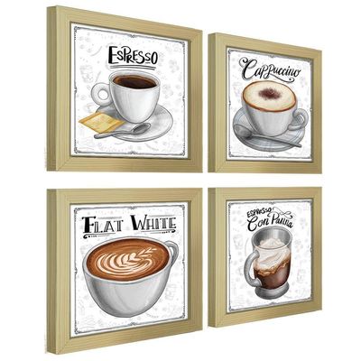 Quadro Café Expresso 2 Titulos Moldura Marfim Listrado