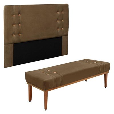 Kit Cabeceira Recamier Solteiro 0,90M Suede Caramelo
